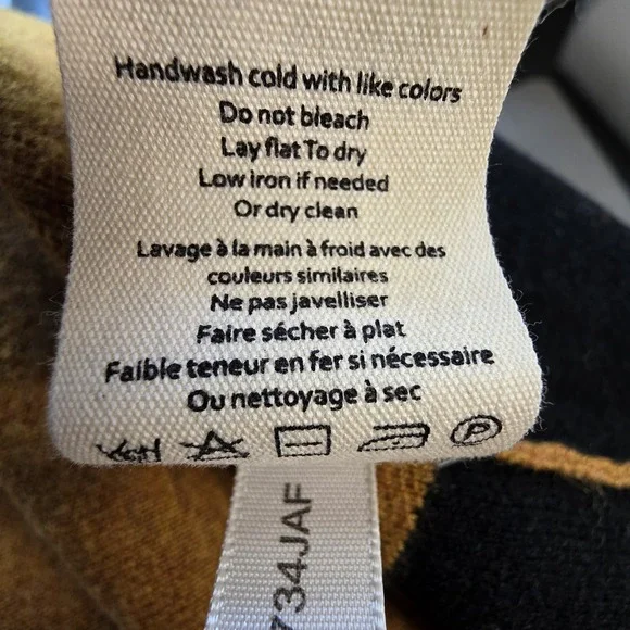 L'Agence Jake Sweater Cape XS S Black Camel Wool Stripe Poncho Quiet Luxury Wrap - Picture 10 of 10